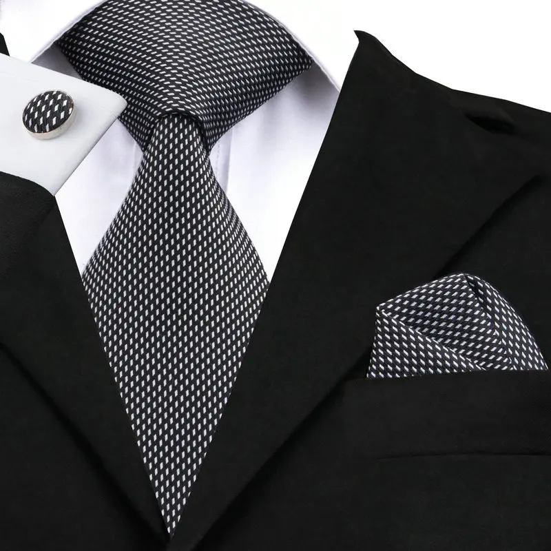 SN-466 черно-белые новые Галстуки Hanky запонки наборы мужские 100% шелковые галстуки