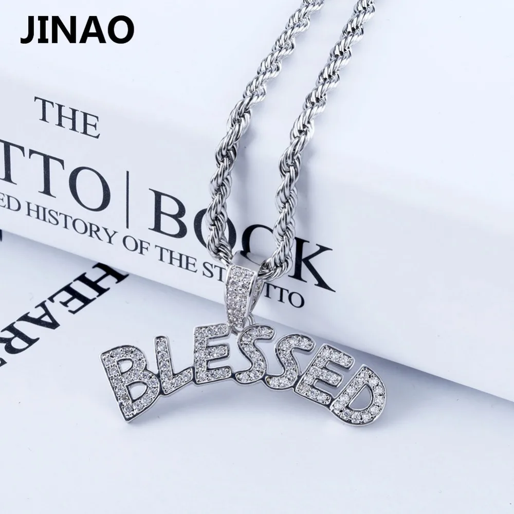 JINAO Blessed Iced Out ожерелье и кулон для мужчин t буквы Золотой Цвет кубический циркон ожерелье хип-хоп для мужчин и женщин ювелирные изделия подарки