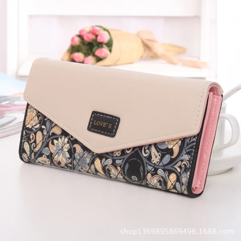 Новинка Модный женский кошелек с цветочным принтом длинные бумажники цветами 5