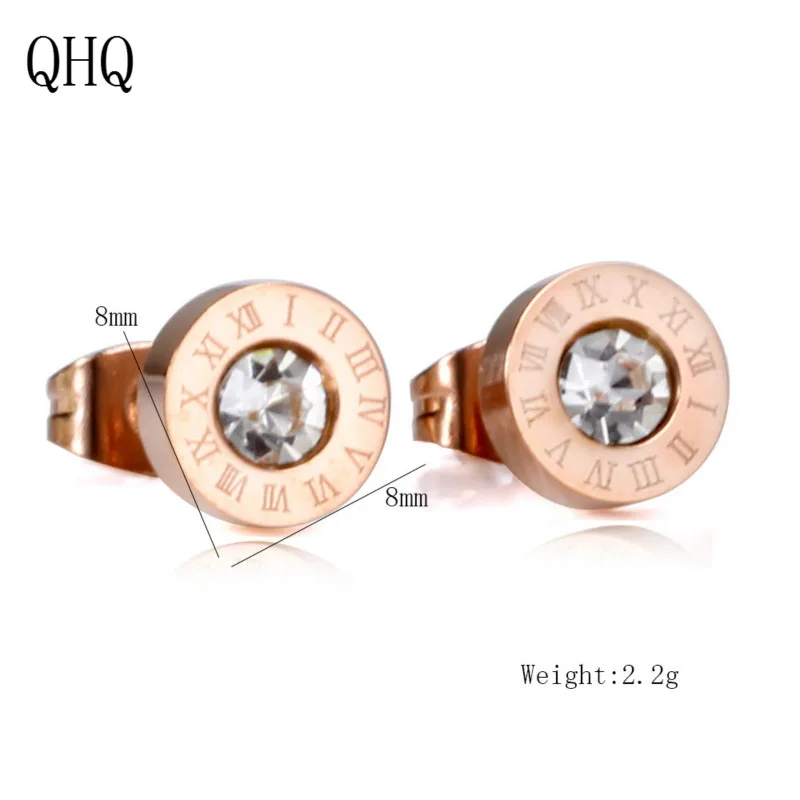 QHQ серьги гвоздики из титановой стали римские с числами корейские аксессуары в