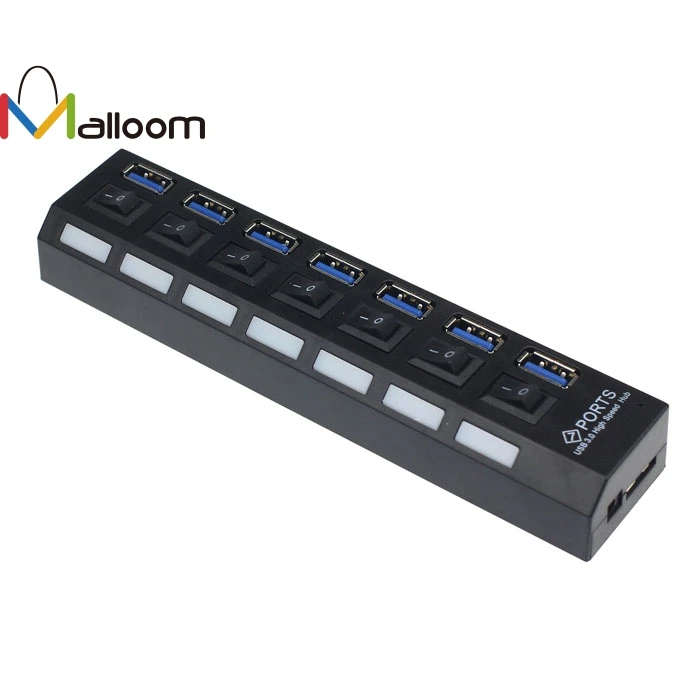 Malloom, Новое поступление, 7 портов, USB 3,0, концентратор, высокая скорость, с адаптером питания для ПК, ноутбука, ноутбука, бесплатный штепсельный адаптер# QD10LR12