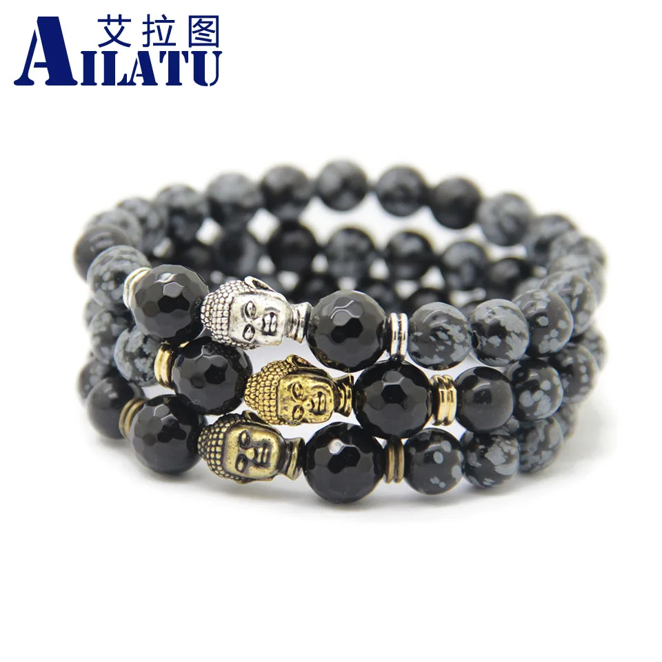 Ailatu оптовая продажа ювелирных изделий Снежинка обсидиан Будда Йога браслет для