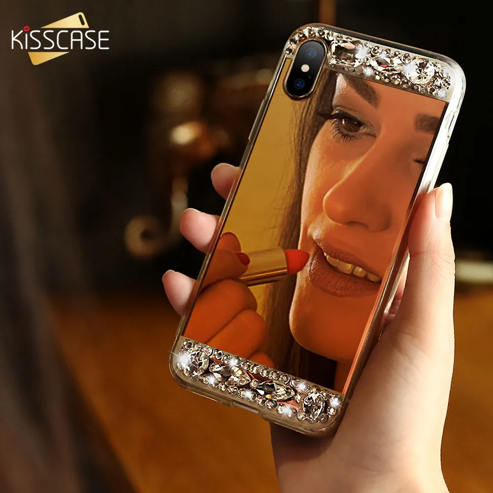 KISSCASE Diamond Mirror Case For iPhone 5 5S SE 6 6S 7 Plus X TPU Fashion Ultra Thin Soft Phone Accessories Cover |