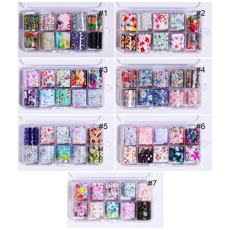 10 Rolls/Set 10Pcs Nail Foil Set Transparent flower AB Color Transfer Sticker DecorationsMix Designs | Красота и здоровье