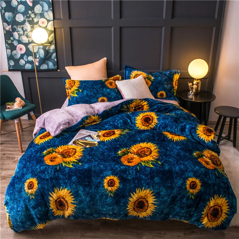 Флисовый теплый Твин Полный queen King size комплект постельного белья Подсолнух набор пододеяльников набор постельного белья простыня parure de lit ropa de cama