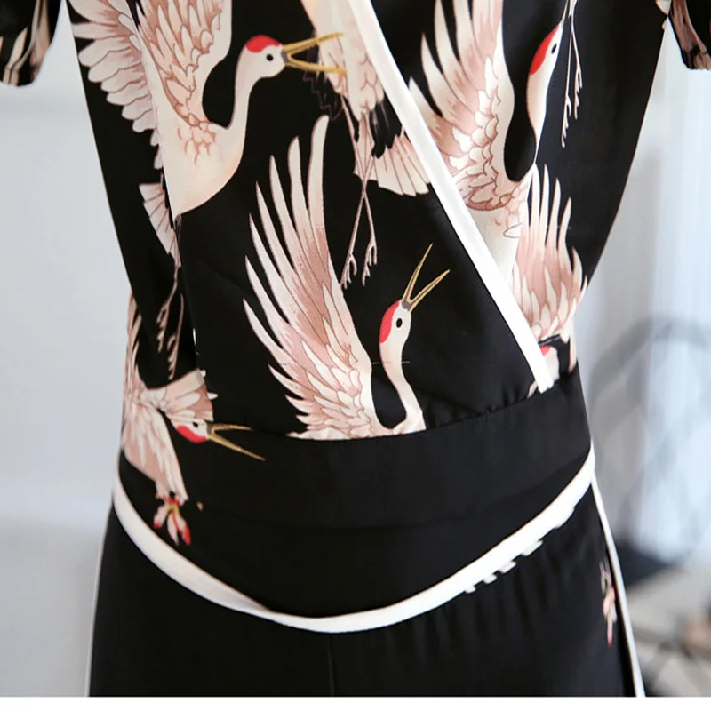 

2018 New Summer Chiffon High waist 2 Piece Set Women Thin Wide Leg Pants Fashion V Neck Short Sleeve TopsTwo Piece Set S-XXL 277