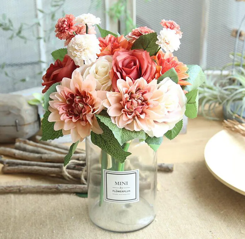 AVEBIEN 10 Branches Retro European Dahlia Chrysanthemum Rose Bouquet Simulation Plant Wedding Home Festival Party Decoration DIY | Дом и сад