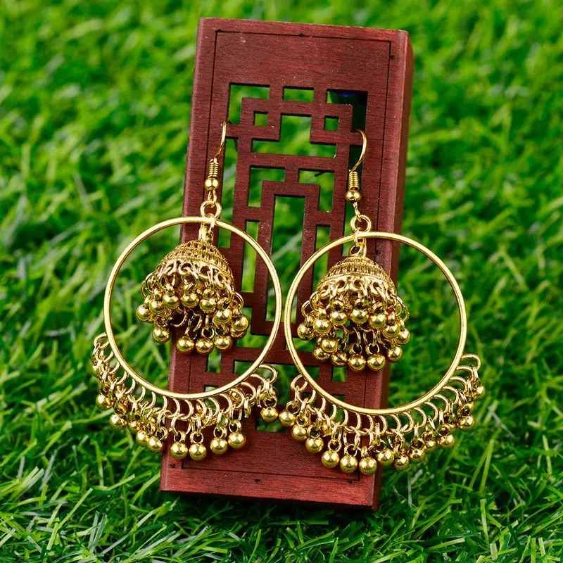 Женские Висячие серьги Jhumka большие круглые подвески в индийском стиле с
