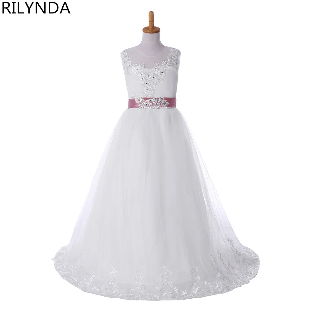 New Lace Princess Flower Girl Dresses 2019 Ball Gown First Communion For Girls Sleeveless Tulle Toddler Pageant | Свадьбы и