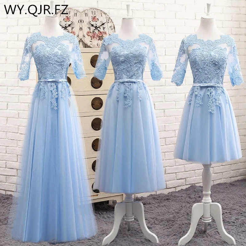 MNZ 513 # со шнуровкой средней длины Короткие Голубые Платья для подружек невесты 2021