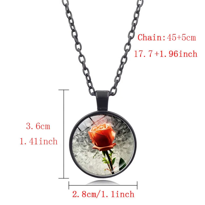 Beauty and The Beast Rose Photo Cabochon Glass Pendant Necklace Handmade DIY Jewelry Vintage Chain Women Gifts | Украшения и