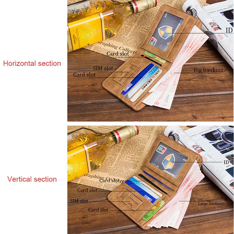 

Hot Selling Men PU Leather Bifold Wallet Slim Hipster Vintage Frosted Credit Card And Inserts Purse -B5