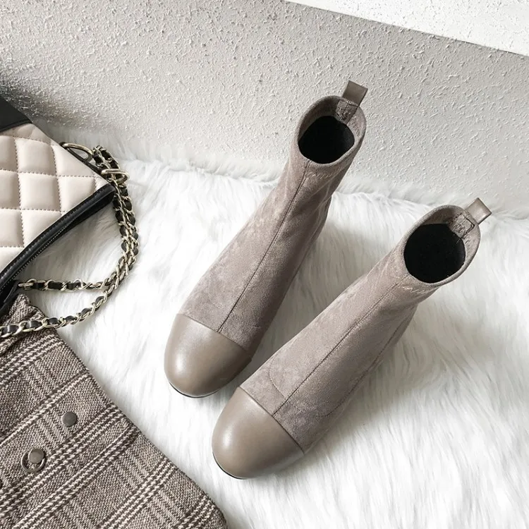 MLJUESE/женские мягкие ботильоны ботинки из коровьей кожи с круглым носком без