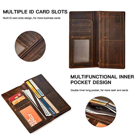 100% длинный мужской кошелек ручной работы из натуральной кожи двойной винтажный