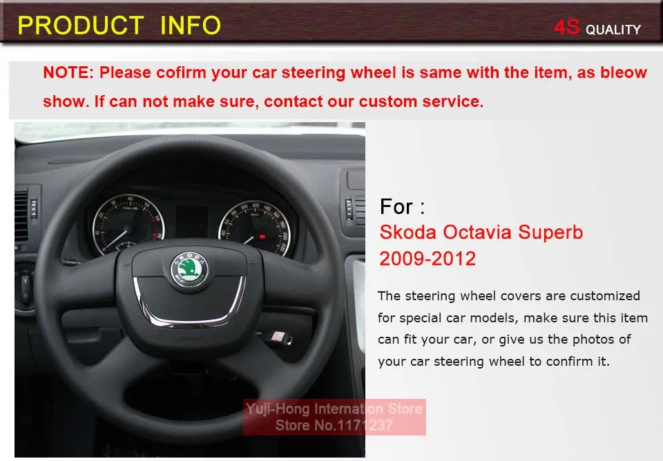 PONSNY Чехлы рулевого колеса автомобиля чехол для SKODA Octavia Superb 2009-2012 сшитый вручную искусственный кожаный чехол