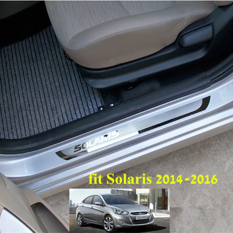 Накладка на порог автомобильной двери для Solaris 2010- 2016 защитная из нержавеющей