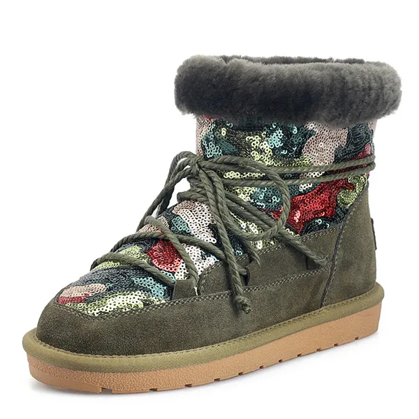 Army Green Mcacchi/Новинка года; женские зимние сапоги из натуральной кожи; Теплая Зимняя шерстяная обувь; высококачественные ботильоны из коровьей замши; женская обувь без застежки - Color: Army Green