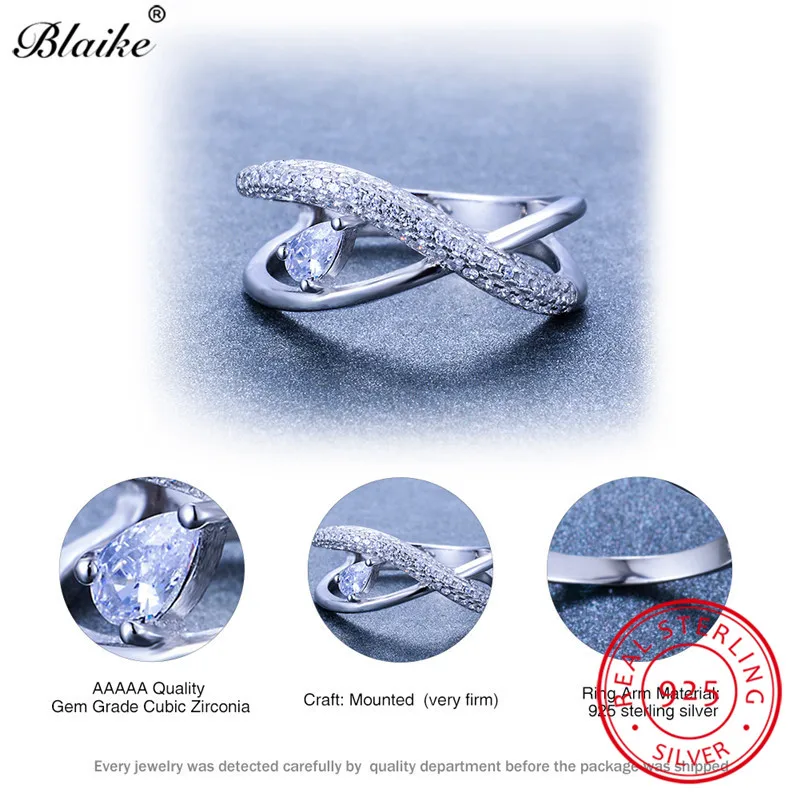 Real s925 Sterling Silver Infinity Rings For Women Pear Cut White Sapphire Zircon Stone Cross Ring Wedding Bands Fine Jewelry | Украшения и