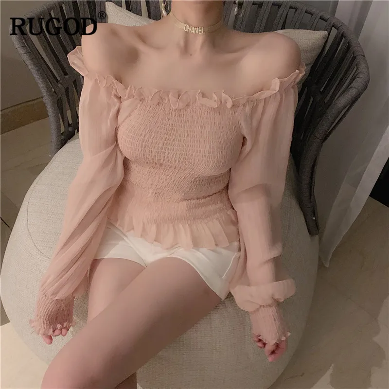 Женские блузки с открытыми плечами RUGOD повседневные облегающие Блузы вырезом