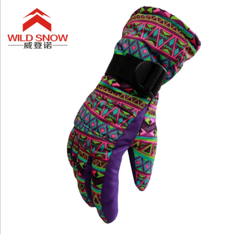 Дикий Снег новые лыжные перчатки Цветочный принт и колющими Водонепроницаемый