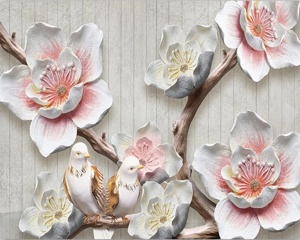 Beibehang Custom Wallpaper Home Decorative Frescoes Chinese Reliefs Plum Blossoms Retro Elegant 3D TV Walls mural 3d wallpaper |