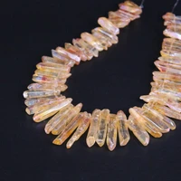 15 5strand polished yellow titanium crystal quartz top drilled point beadsraw crystal stick graduated pendants jewelry making