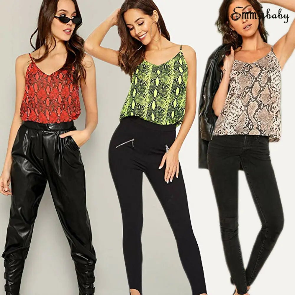 2019 New Women Shake Print Sexy Strappy Camis Camisole Ladies V Neck Sleeveless Top Tee Vest Tank Summer Casual Clothes | Женская одежда