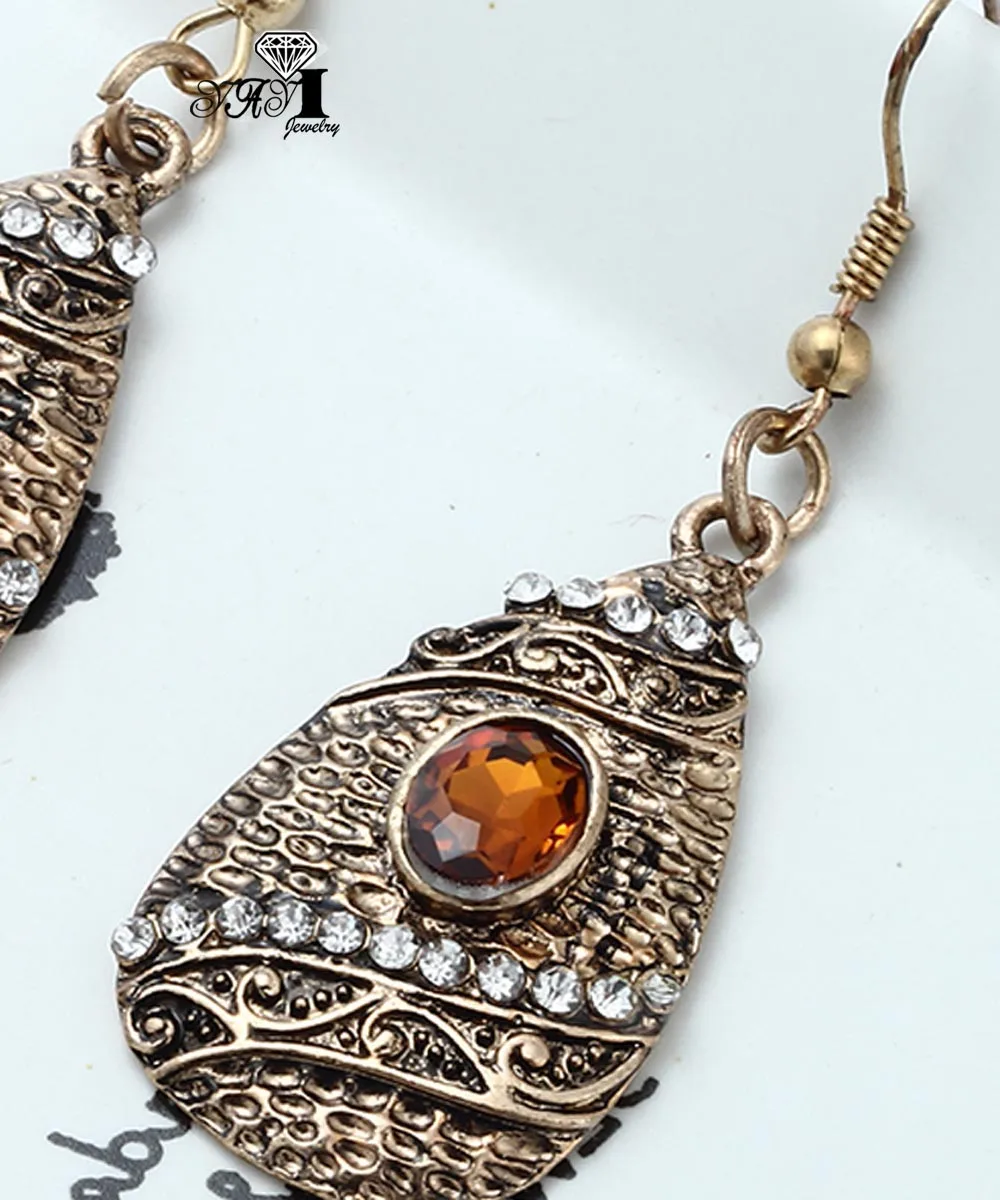 

YaYi Jewelry Orange Glass Rhinestone Dangle Crystal Earring Women's Fashion Ancient Silver Color Gem Long Earrings Gift 1249