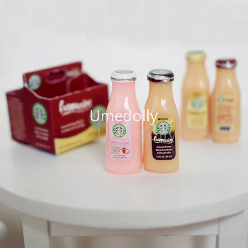 1/6 милые мини 4 бутылки для кофейных напитков Frappuccino с коробкой кукольный домик миниатюрная еда для Барби Blyth Doll
