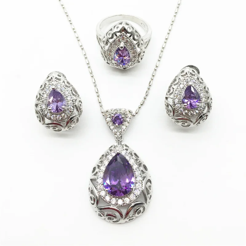 Женский комплект из колье и сердца серебра 925 пробы|jewelry sets|jewelry sets purpleearrings for women ring