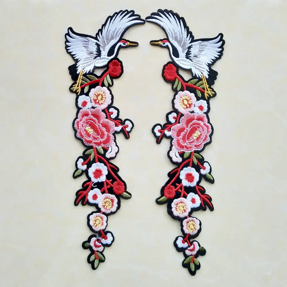 1 пара новинка красные коронные журавли Цветочная аппликация Вышитое железо