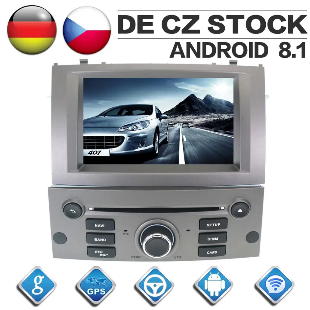 7 дюймов Android 8,1 Системы Octa Core gps навигации CD DVD проигрыватель для peugeot 407 2004-2010 два Din Автомобильный Радио мультимедиа головное устройство