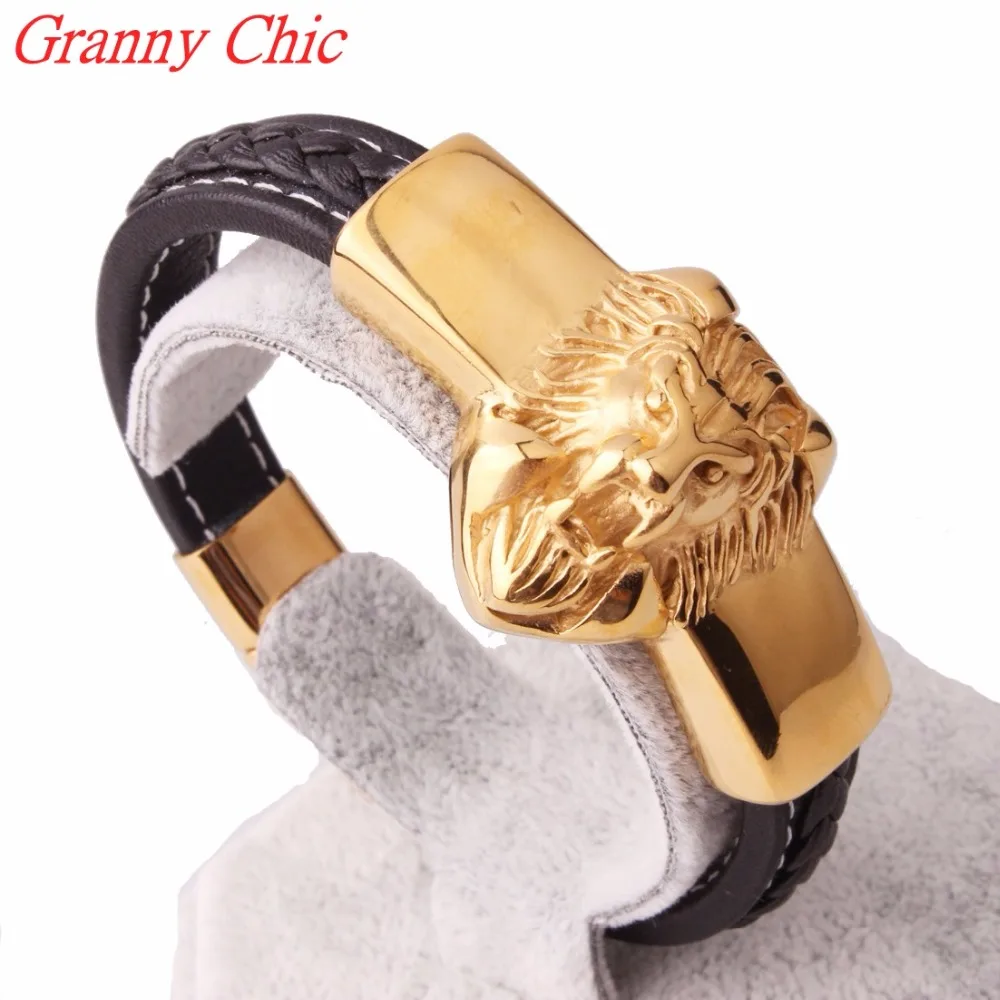 Браслет Granny Chic из натуральной кожи мужской стильный аксессуар нержавеющей стали