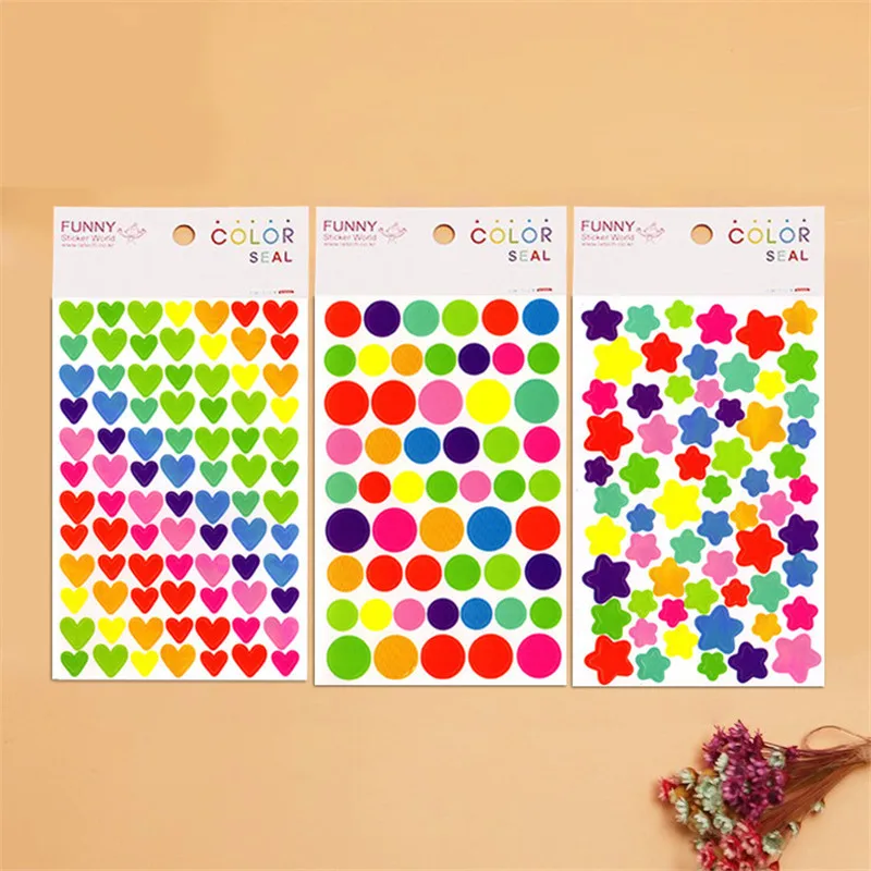 Colorful Dot Love Stars Shape Funny Toy Sticker Kids Paper Diary Journal Scrapbook Decorative Stickers for Children Classic Toys |