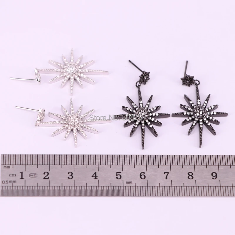 10 пар Новые микро Pave CZ блестящие серьги звезды, кубический цирконий Висячие серьги для женщин