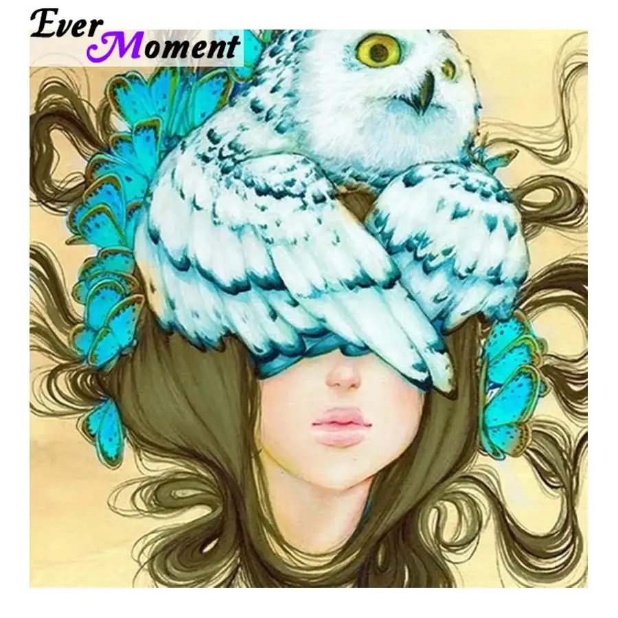 Алмазная 5d-картина с квадратными стразами красивая девушка голубая бабочка Сова