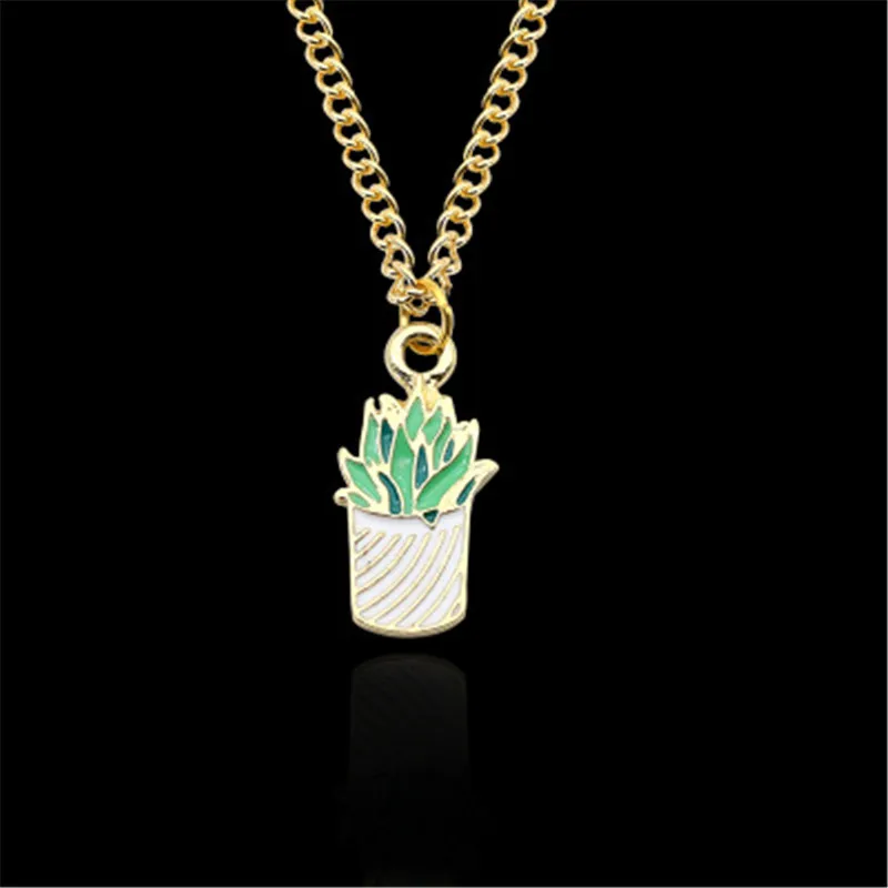 Новые милые Мультяшные мини эмалированные растения Кактус Кулон ожерелье для