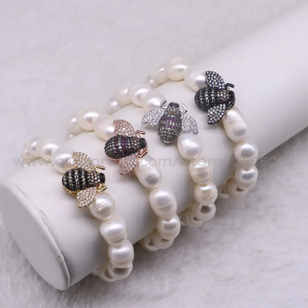 4 нити маленькая нить жемчуга браслет смешанные цвета милый крошечная пчела