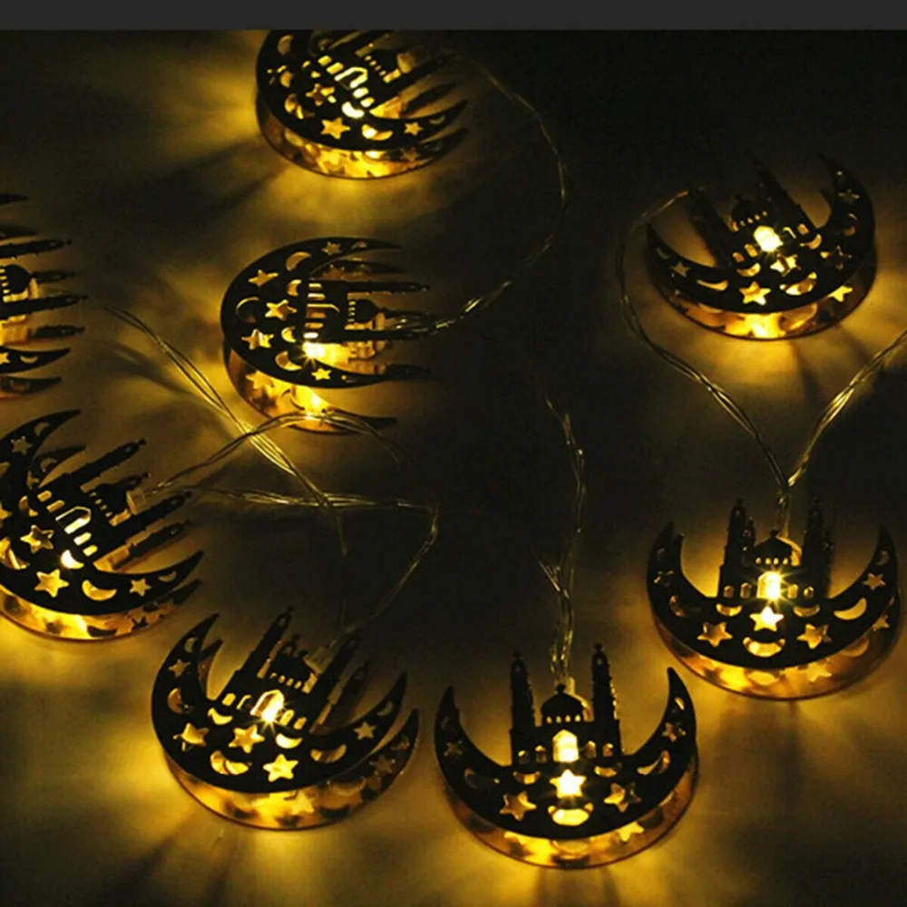 EID Ramadan Moon Party Decor Islamic 10 LED/20led 1 65 M 3m Фонарь Гирлянда Свет теплая лампа золотой дом