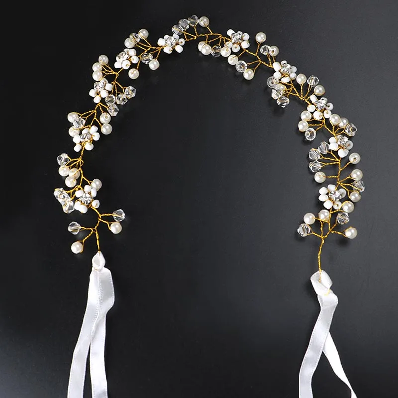 FORSEVEN Свадебные украшения для волос Золотая Корона со стразами и жемчугом Обруч