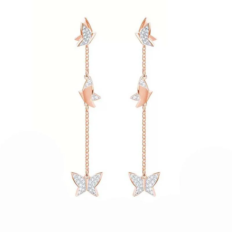 

Высокое качество Swa 1:1 Красивые Висячие серьги с бабочками Изящные женские модные ювелирные изделия съемные длинные серьги с кисточками