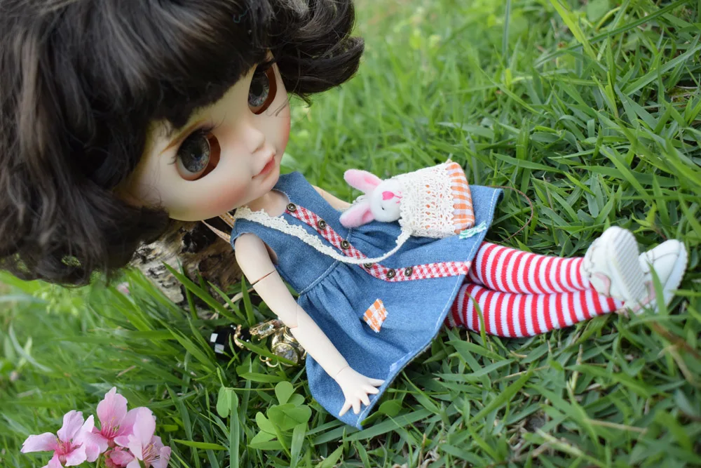 Милое джинсовое платье Blyth Doll 1/6+ чулки+ сумка, комплект одежды для 1/8 BJD, 1/6 BJD, Holala, средний Blyth, Azone S Doll