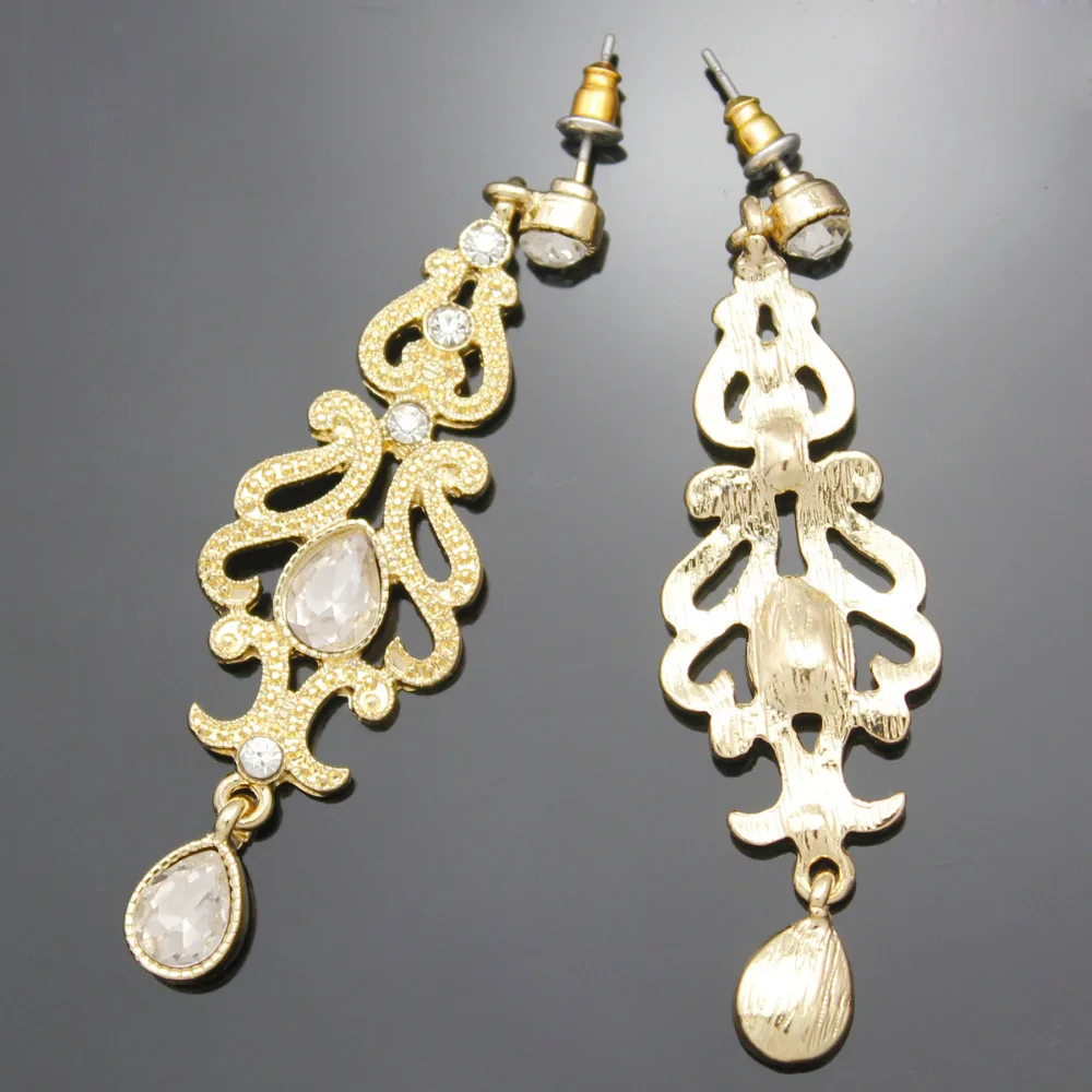 Gold Art Deco 20s 30s Flapper Costume Austria Crystal Bridal Prom Dangle Earrings Jewelry Catwalk Runway Gift | Украшения и