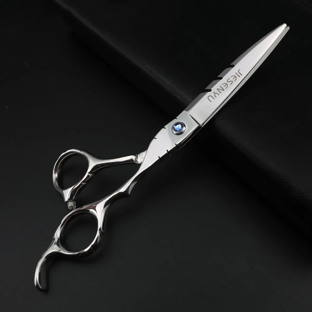 

Silver with red diamonds Blue diamonds Barber scissors Standard 6.0 inch Easy to cut hair Sharp and quick thinning scissors