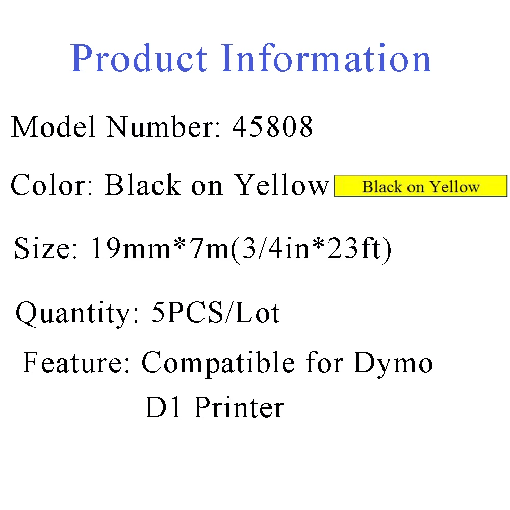 UNISTAR 5 PCS Compatible for Dymo Labels Tape 45808 Black on Yellow 19mm Label Printer Ribbon Tapes D1 | Компьютеры и офис