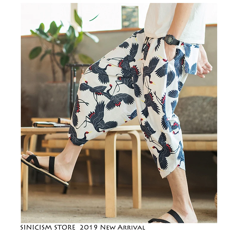 Sinicism Store мужские повседневные укороченные брюки лето 2020 льняные оверсайз Мужские