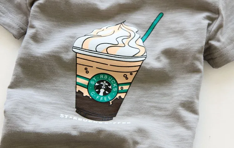 Лето 2016 детей ледяной кофе 100% футболка с коротким рукавом из хлопка для мальчиков