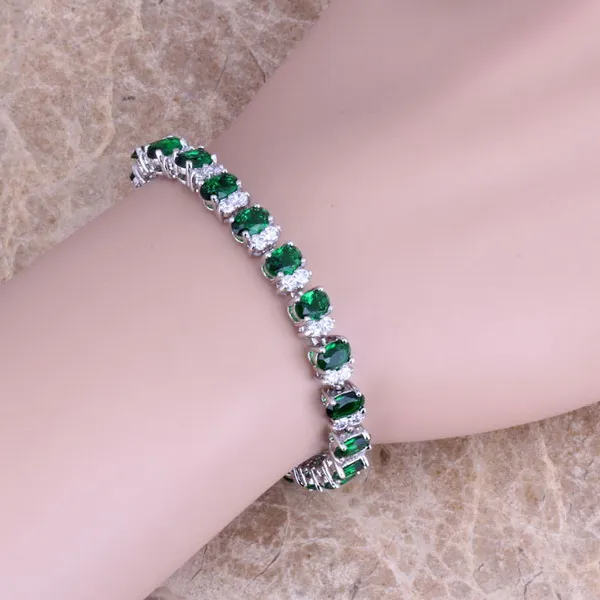 Чудесный зеленый кубический цирконий Белый CZ посеребренный звеньевой