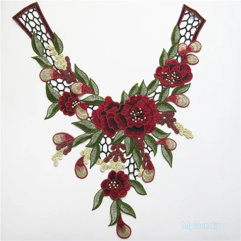 Кружевная вышивка воротник отделка патчи ткани розы аппликация для одежды