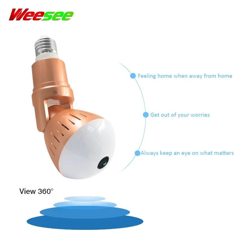 Weesee High quality V380 1080P 5MP Fisheye P2P Two way audio Bulb VR Indoor WIFI Wireless 360° Smart IP CCTV Camera | Безопасность и